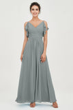 Women's Chiffon Bridesmaid Dresses Ruched Formal Evening Party Gowns Ankle Length