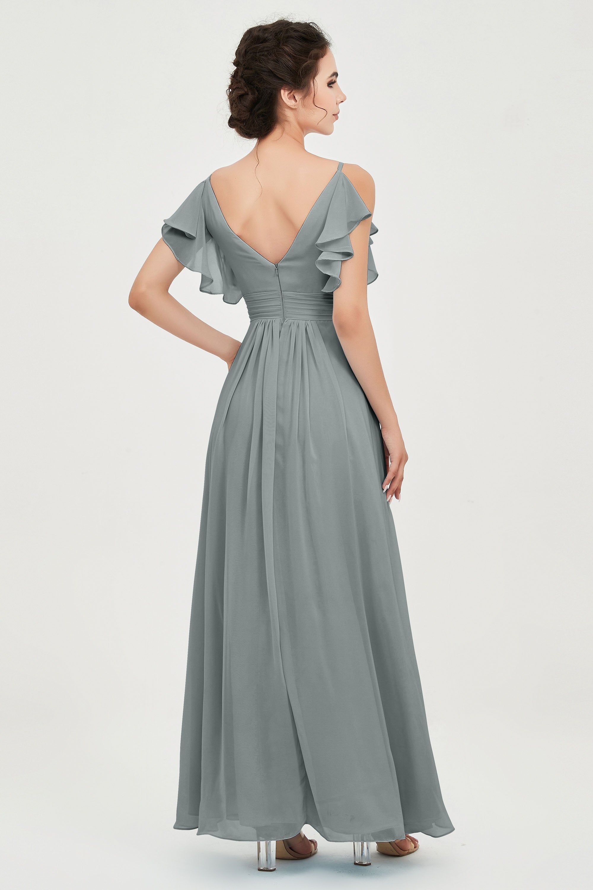 Women's Chiffon Bridesmaid Dresses Ruched Formal Evening Party Gowns Ankle Length