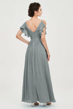 Women's Chiffon Bridesmaid Dresses Ruched Formal Evening Party Gowns Ankle Length