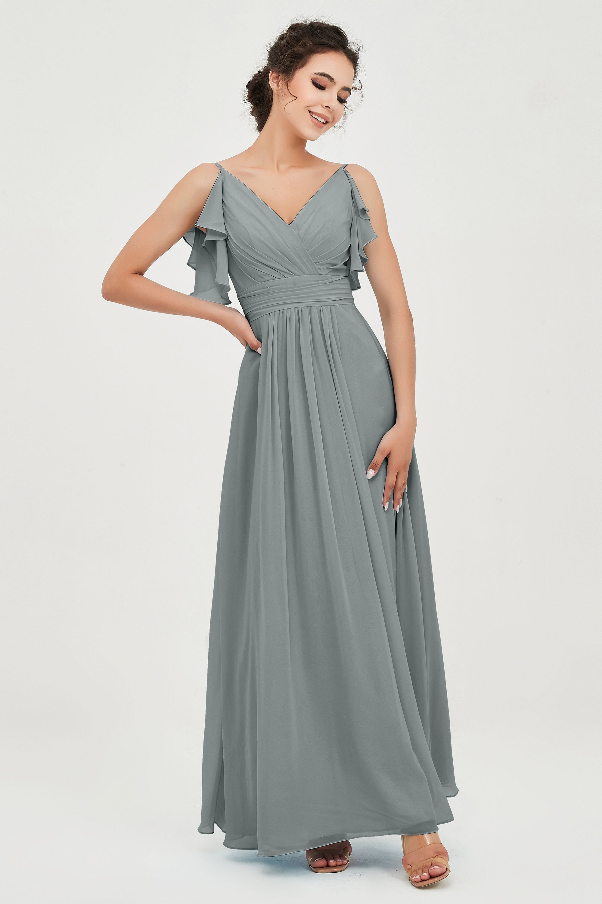 Women's Chiffon Bridesmaid Dresses Ruched Formal Evening Party Gowns Ankle Length