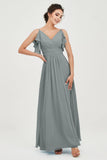 Women's Chiffon Bridesmaid Dresses Ruched Formal Evening Party Gowns Ankle Length