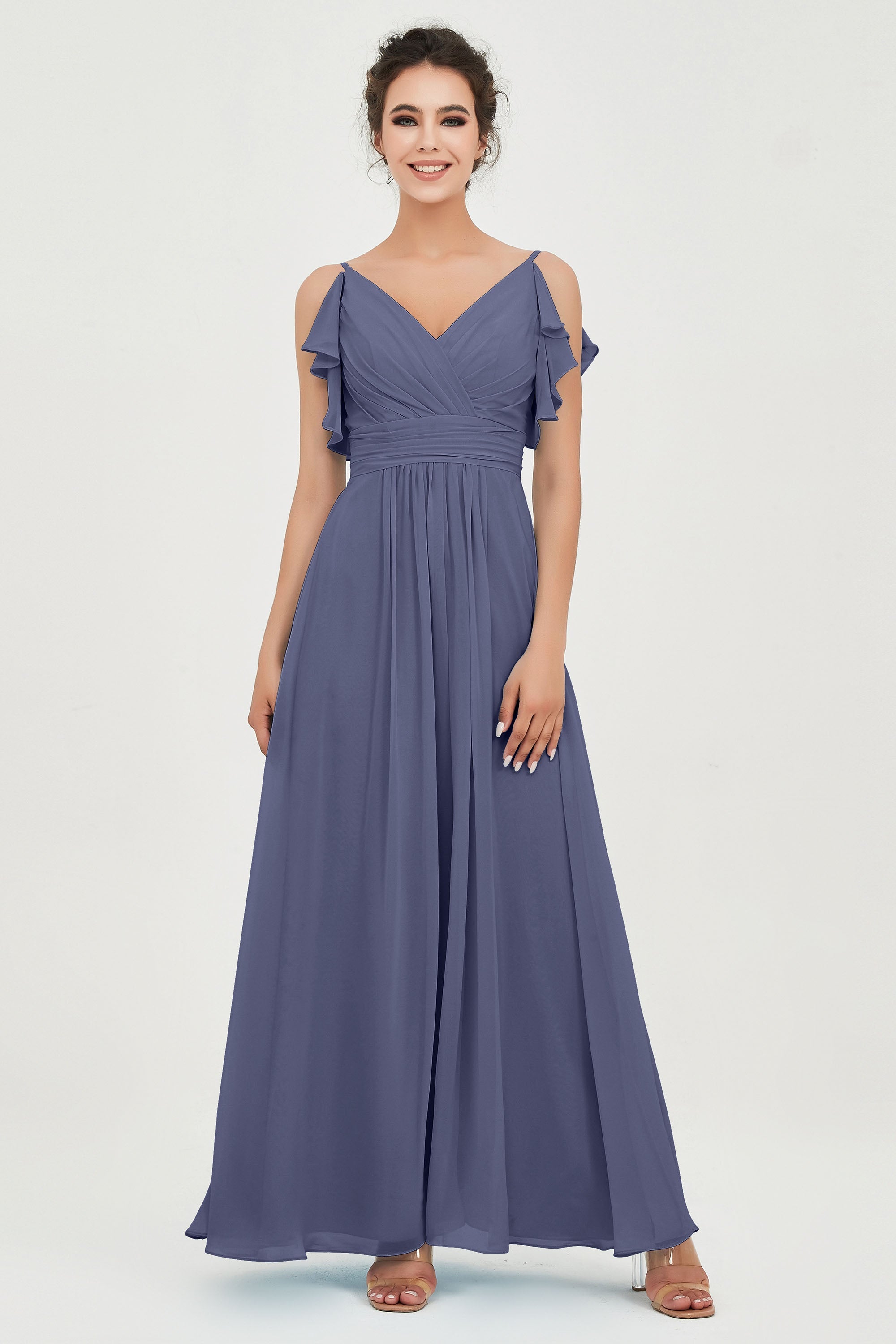 Women's Chiffon Bridesmaid Dresses Ruched Formal Evening Party Gowns Ankle Length