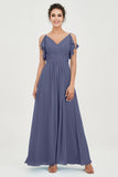 Women's Chiffon Bridesmaid Dresses Ruched Formal Evening Party Gowns Ankle Length