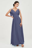 Women's Chiffon Bridesmaid Dresses Ruched Formal Evening Party Gowns Ankle Length