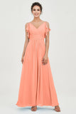 Women's Chiffon Bridesmaid Dresses Ruched Formal Evening Party Gowns Ankle Length
