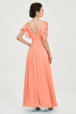 Women's Chiffon Bridesmaid Dresses Ruched Formal Evening Party Gowns Ankle Length