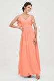 Women's Chiffon Bridesmaid Dresses Ruched Formal Evening Party Gowns Ankle Length