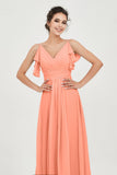 Women's Chiffon Bridesmaid Dresses Ruched Formal Evening Party Gowns Ankle Length