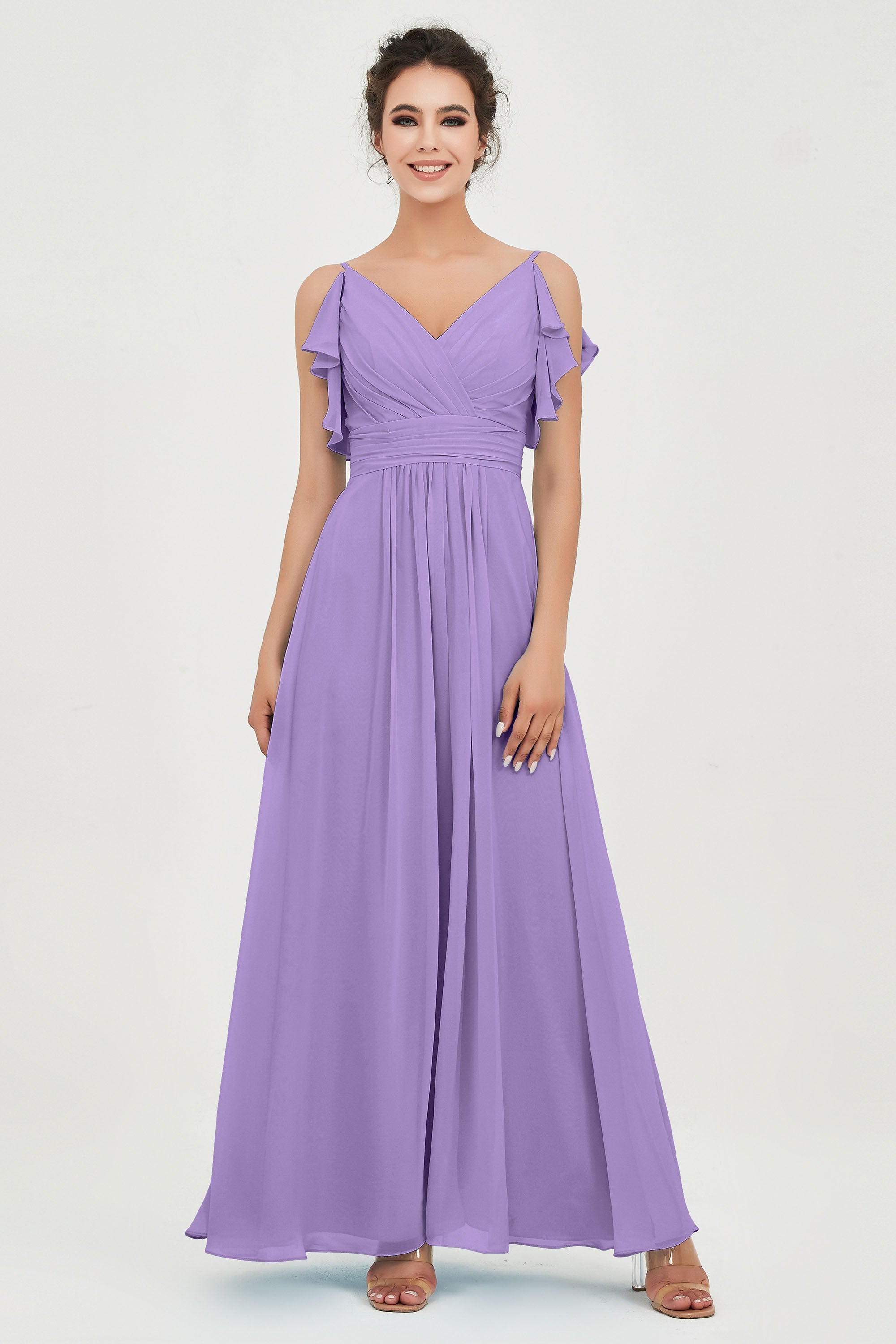 Women's Chiffon Bridesmaid Dresses Ruched Formal Evening Party Gowns Ankle Length