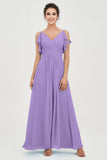 Women's Chiffon Bridesmaid Dresses Ruched Formal Evening Party Gowns Ankle Length