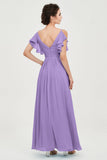 Women's Chiffon Bridesmaid Dresses Ruched Formal Evening Party Gowns Ankle Length