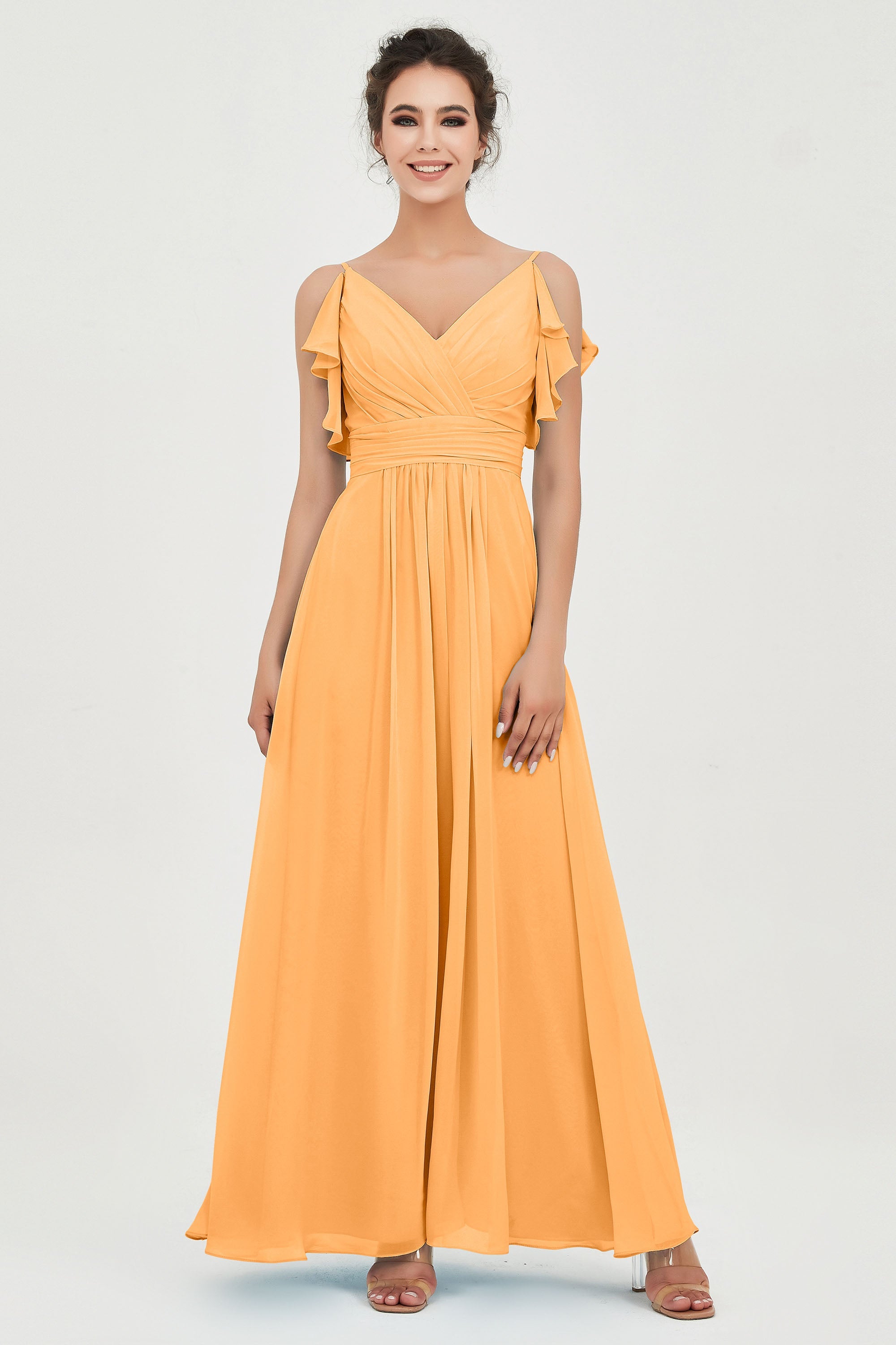 Women's Chiffon Bridesmaid Dresses Ruched Formal Evening Party Gowns Ankle Length