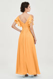 Women's Chiffon Bridesmaid Dresses Ruched Formal Evening Party Gowns Ankle Length