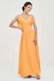 Women's Chiffon Bridesmaid Dresses Ruched Formal Evening Party Gowns Ankle Length