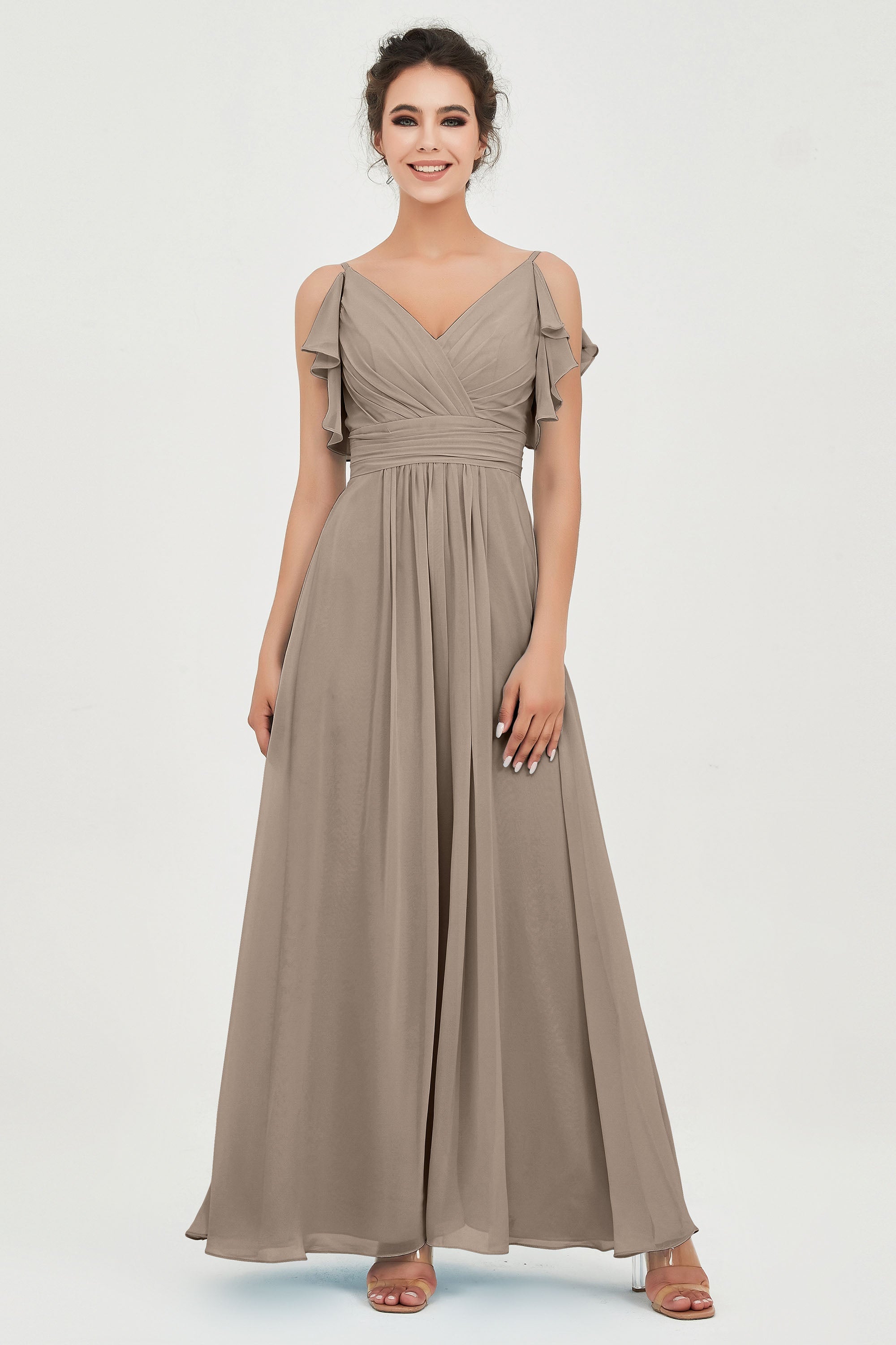 Women's Chiffon Bridesmaid Dresses Ruched Formal Evening Party Gowns Ankle Length