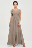 Women's Chiffon Bridesmaid Dresses Ruched Formal Evening Party Gowns Ankle Length