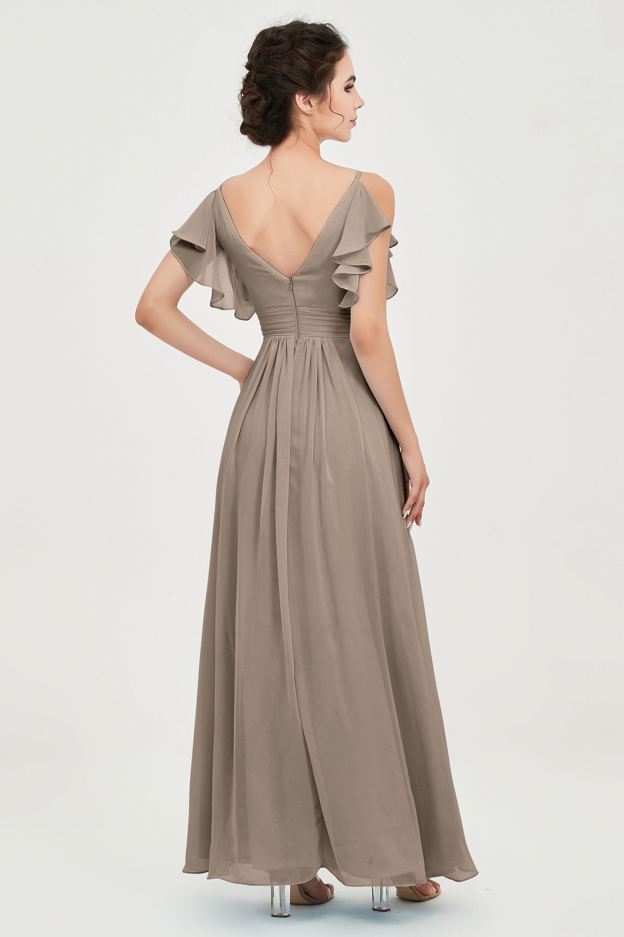 Women's Chiffon Bridesmaid Dresses Ruched Formal Evening Party Gowns Ankle Length