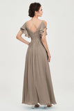 Women's Chiffon Bridesmaid Dresses Ruched Formal Evening Party Gowns Ankle Length