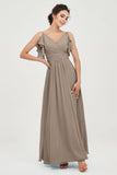 Women's Chiffon Bridesmaid Dresses Ruched Formal Evening Party Gowns Ankle Length