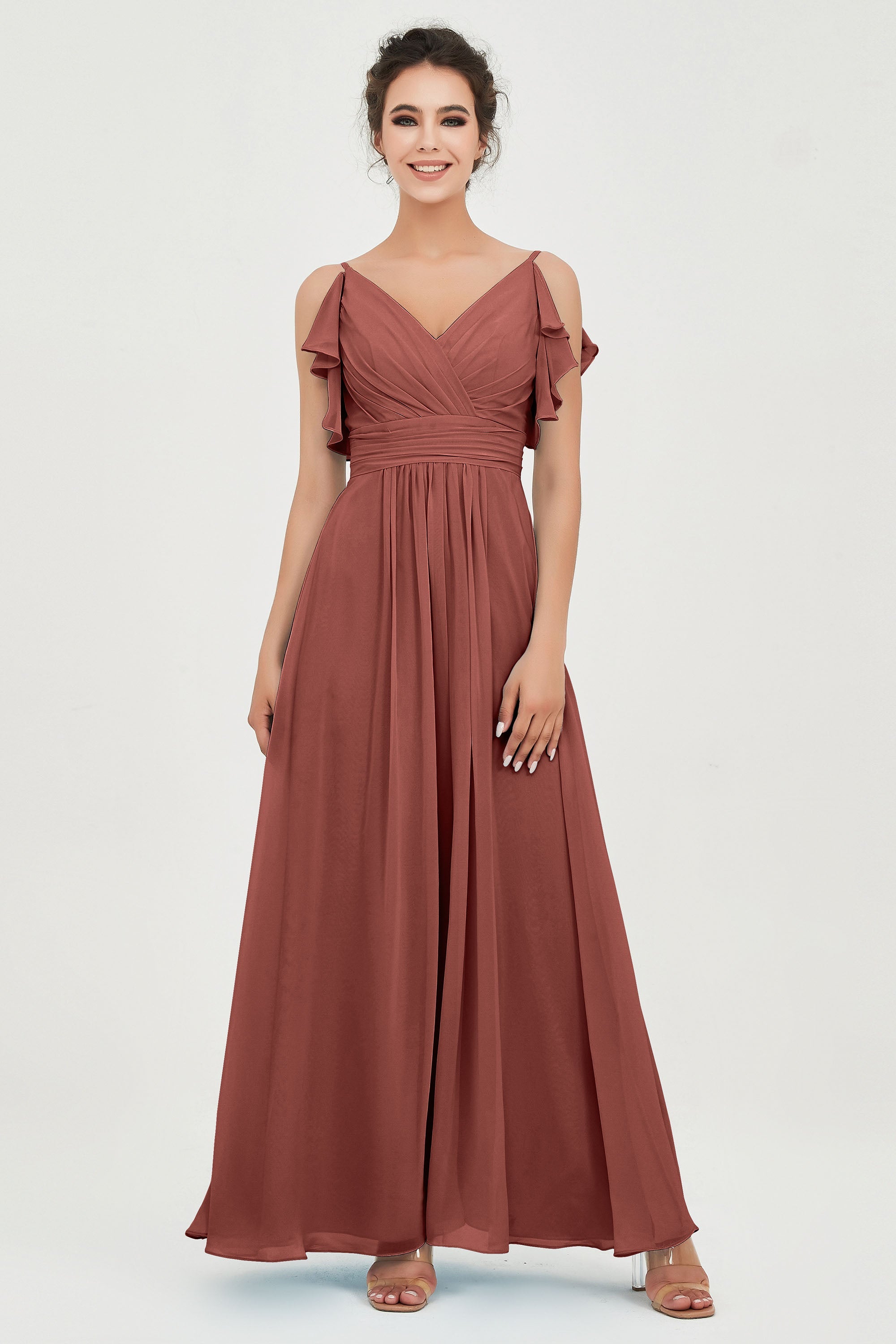 Women's Chiffon Bridesmaid Dresses Ruched Formal Evening Party Gowns Ankle Length