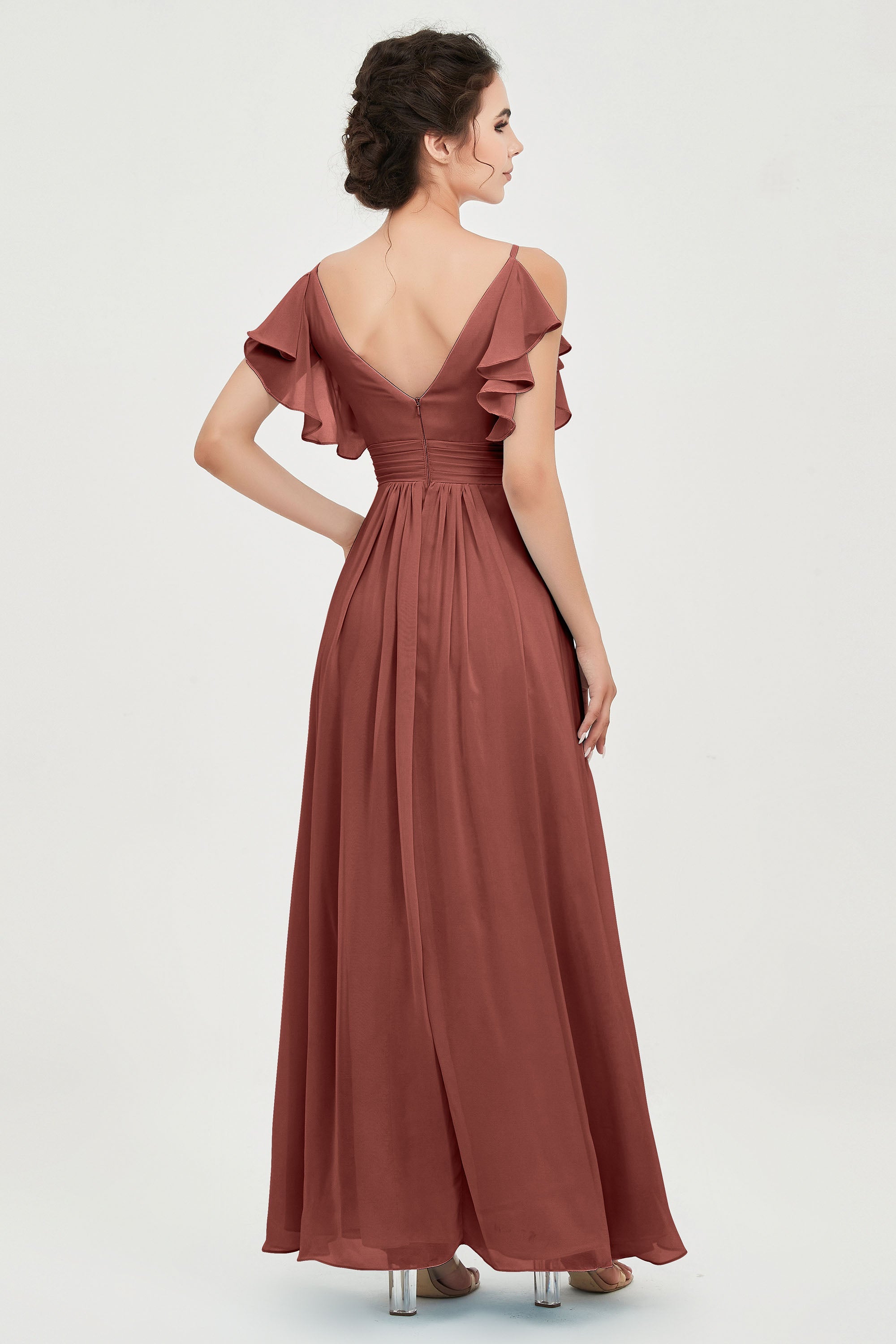 Women's Chiffon Bridesmaid Dresses Ruched Formal Evening Party Gowns Ankle Length