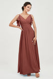 Women's Chiffon Bridesmaid Dresses Ruched Formal Evening Party Gowns Ankle Length