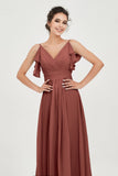 Women's Chiffon Bridesmaid Dresses Ruched Formal Evening Party Gowns Ankle Length