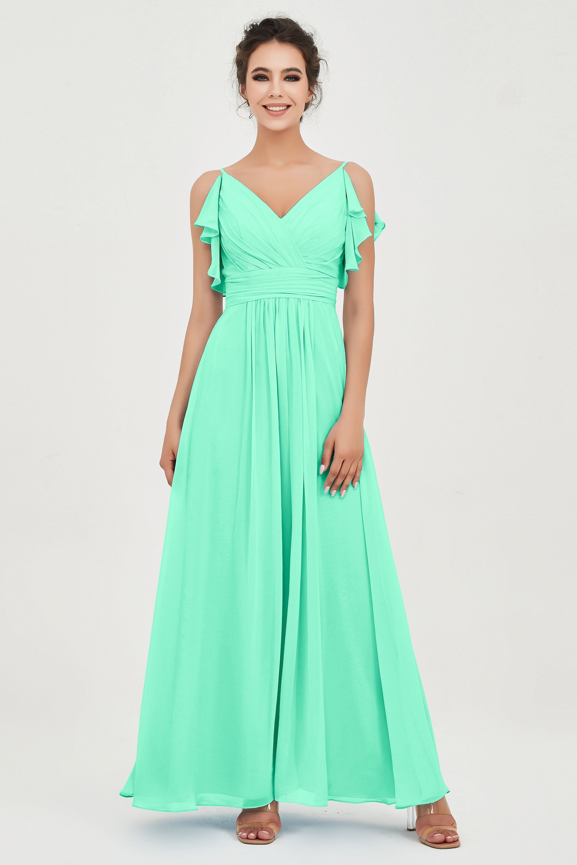 Women's Chiffon Bridesmaid Dresses Ruched Formal Evening Party Gowns Ankle Length