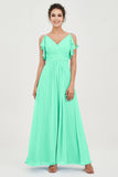 Women's Chiffon Bridesmaid Dresses Ruched Formal Evening Party Gowns Ankle Length