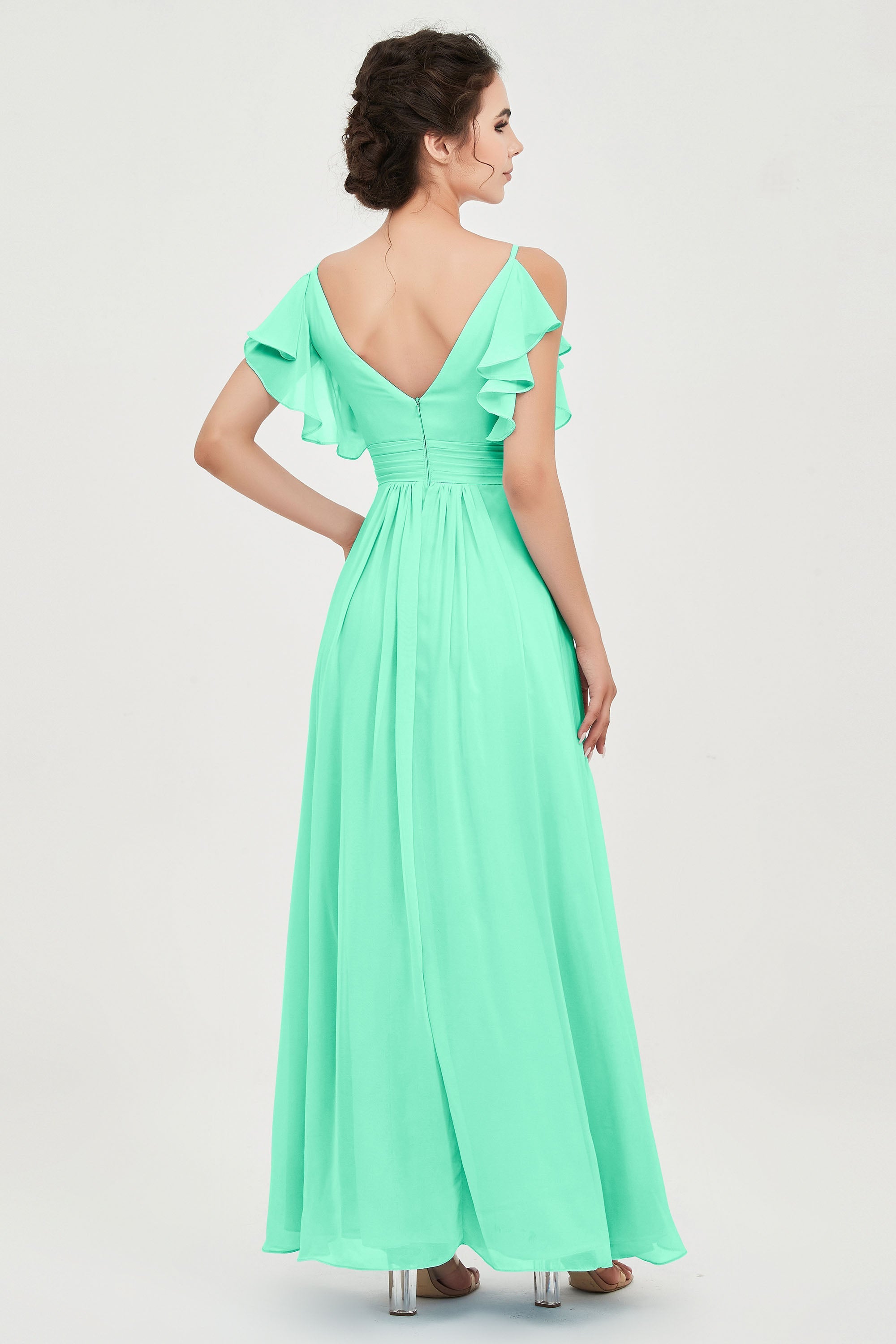 Women's Chiffon Bridesmaid Dresses Ruched Formal Evening Party Gowns Ankle Length
