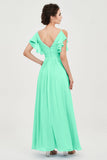 Women's Chiffon Bridesmaid Dresses Ruched Formal Evening Party Gowns Ankle Length