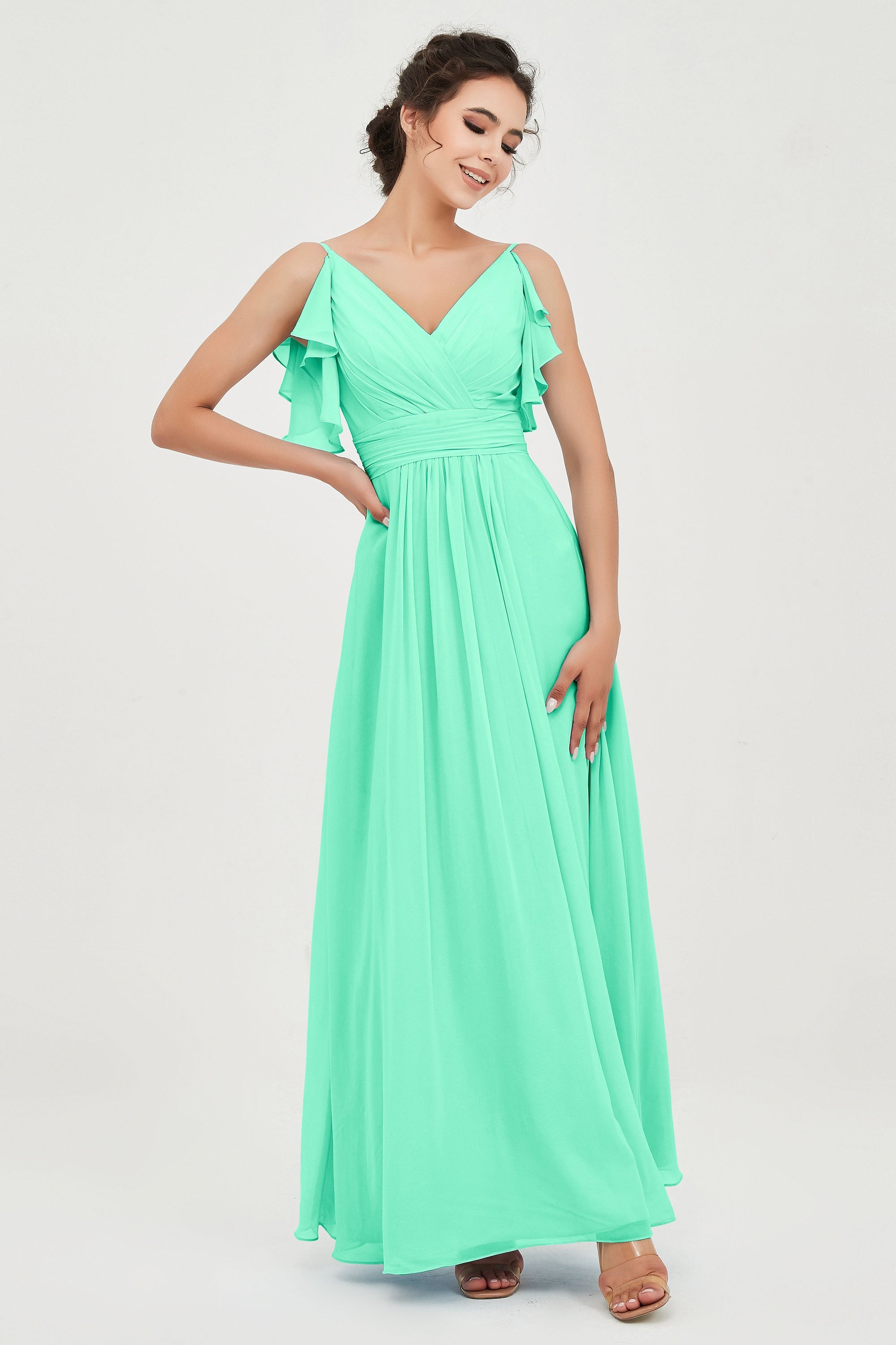 Women's Chiffon Bridesmaid Dresses Ruched Formal Evening Party Gowns Ankle Length