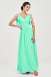 Women's Chiffon Bridesmaid Dresses Ruched Formal Evening Party Gowns Ankle Length