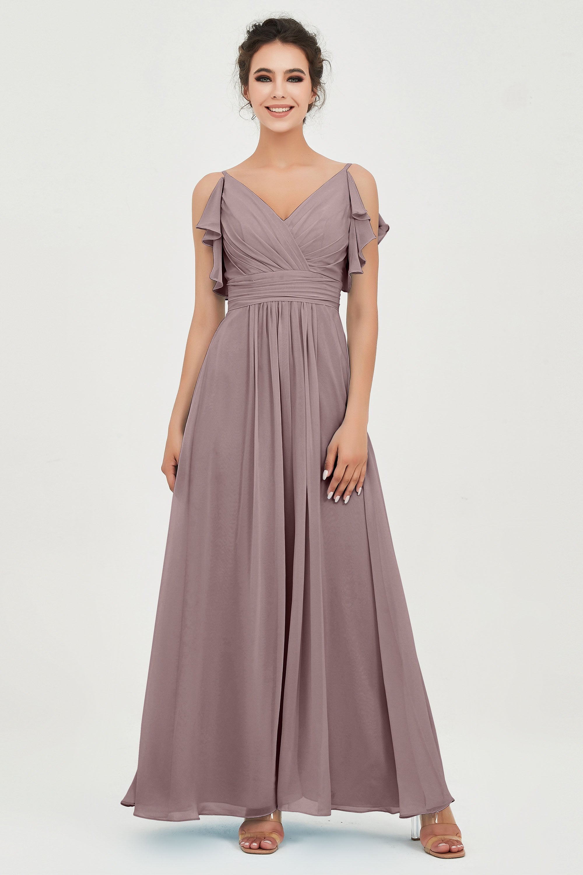 Women's Chiffon Bridesmaid Dresses Ruched Formal Evening Party Gowns Ankle Length