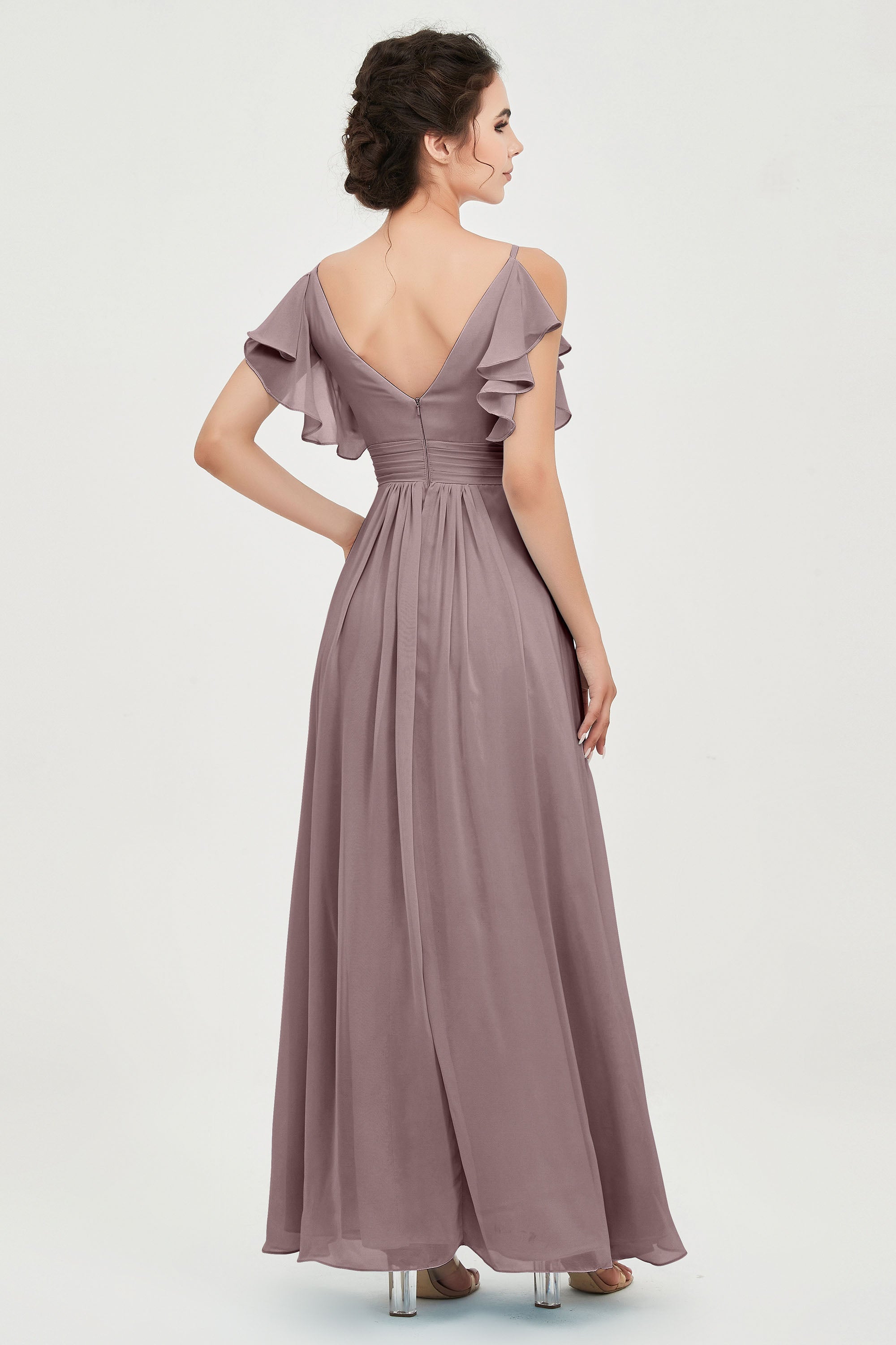 Women's Chiffon Bridesmaid Dresses Ruched Formal Evening Party Gowns Ankle Length