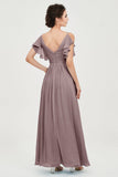 Women's Chiffon Bridesmaid Dresses Ruched Formal Evening Party Gowns Ankle Length