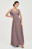 Women's Chiffon Bridesmaid Dresses Ruched Formal Evening Party Gowns Ankle Length