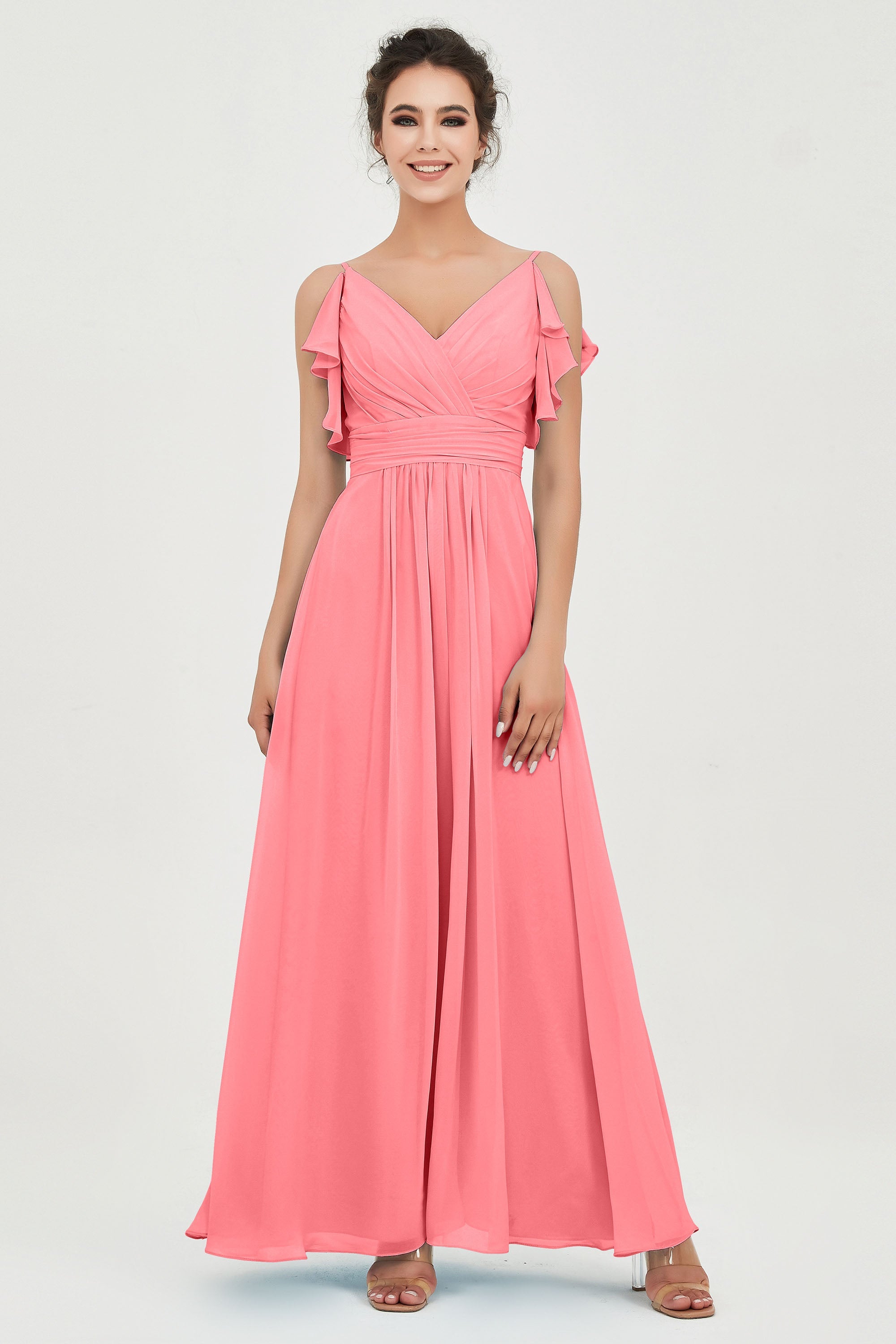 Women's Chiffon Bridesmaid Dresses Ruched Formal Evening Party Gowns Ankle Length