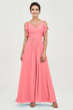 Women's Chiffon Bridesmaid Dresses Ruched Formal Evening Party Gowns Ankle Length