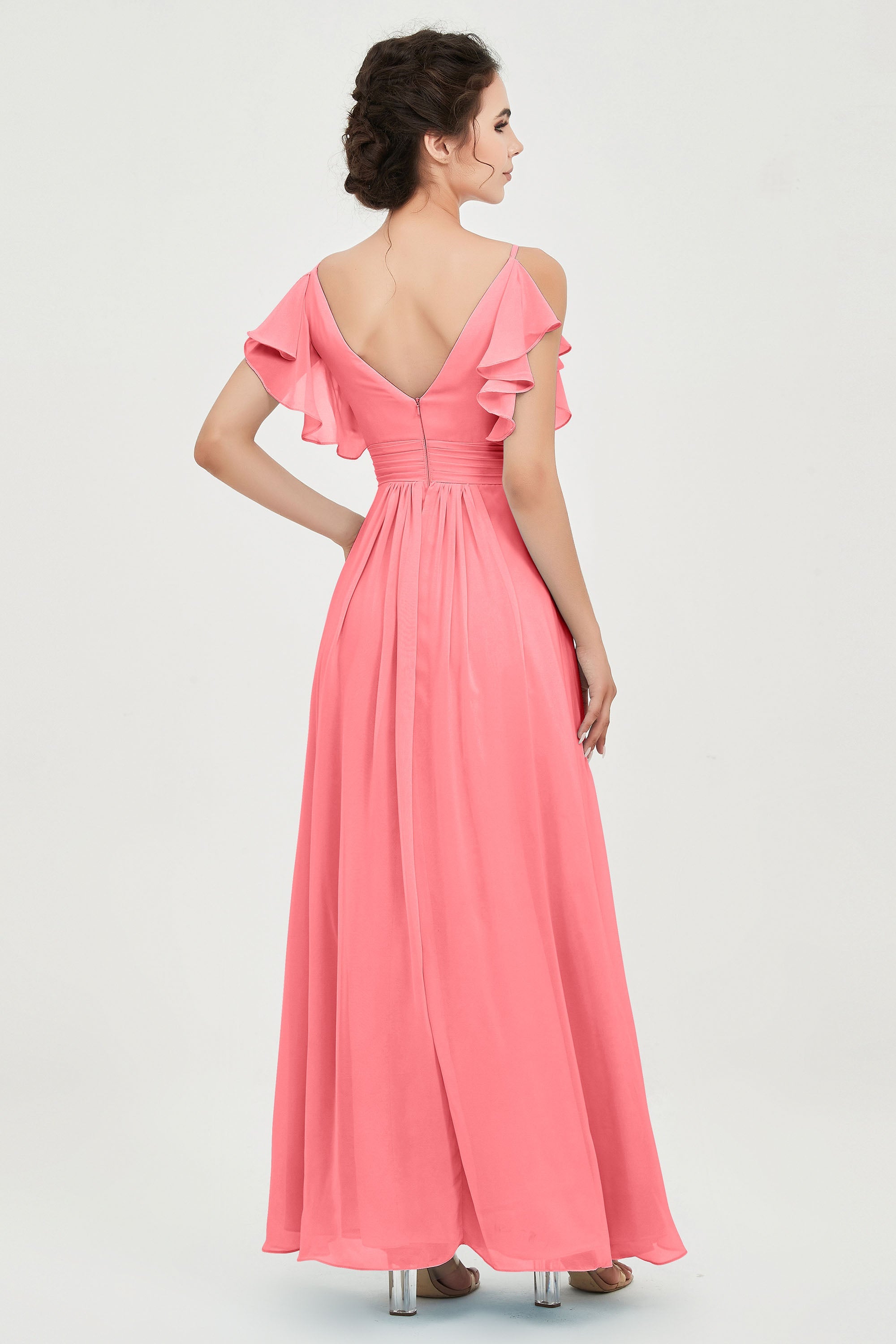 Women's Chiffon Bridesmaid Dresses Ruched Formal Evening Party Gowns Ankle Length