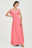 Women's Chiffon Bridesmaid Dresses Ruched Formal Evening Party Gowns Ankle Length