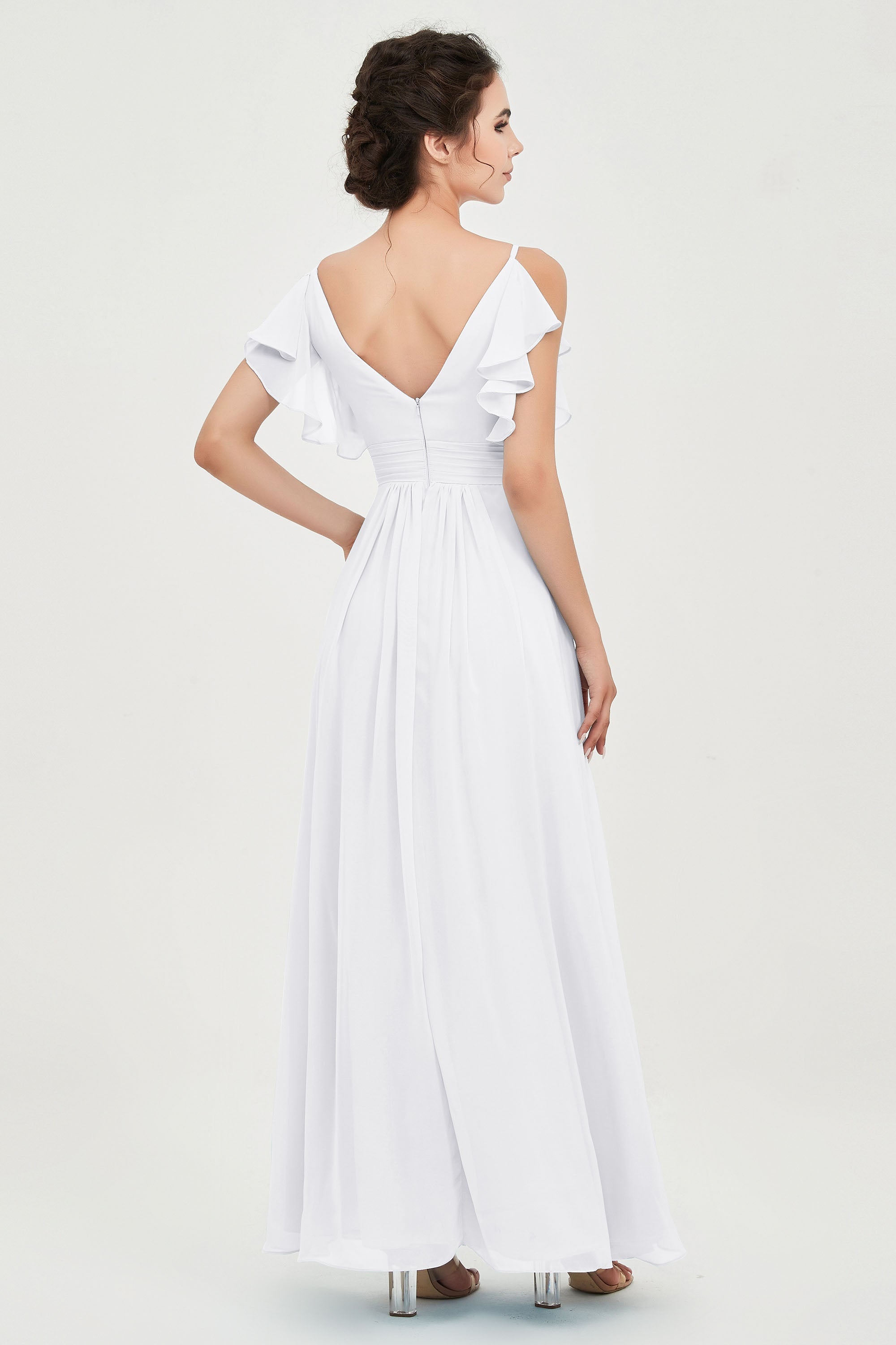 Women's Chiffon Bridesmaid Dresses Ruched Formal Evening Party Gowns Ankle Length