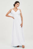 Women's Chiffon Bridesmaid Dresses Ruched Formal Evening Party Gowns Ankle Length