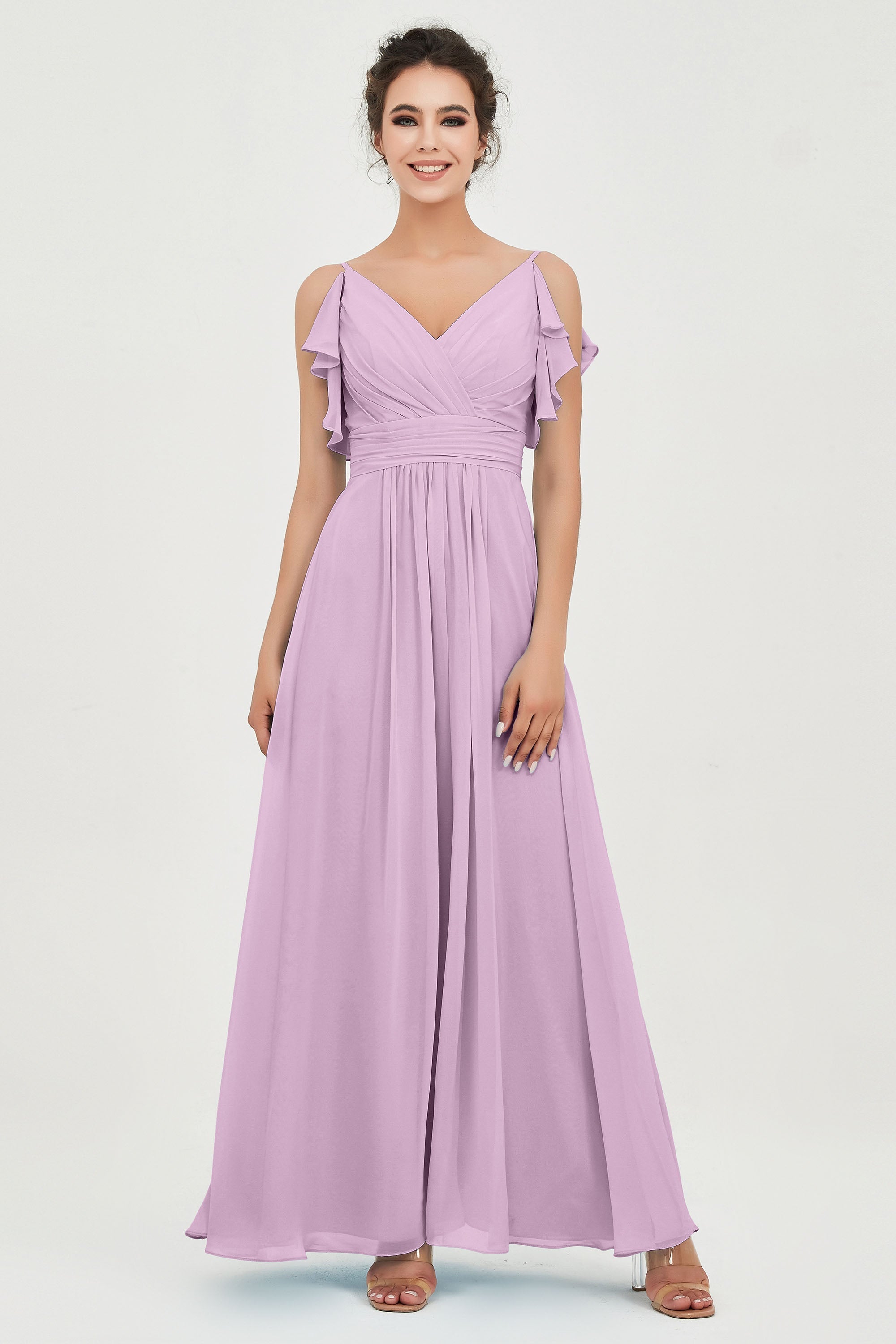 Women's Chiffon Bridesmaid Dresses Ruched Formal Evening Party Gowns Ankle Length