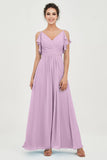 Women's Chiffon Bridesmaid Dresses Ruched Formal Evening Party Gowns Ankle Length