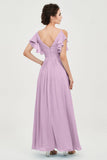 Women's Chiffon Bridesmaid Dresses Ruched Formal Evening Party Gowns Ankle Length
