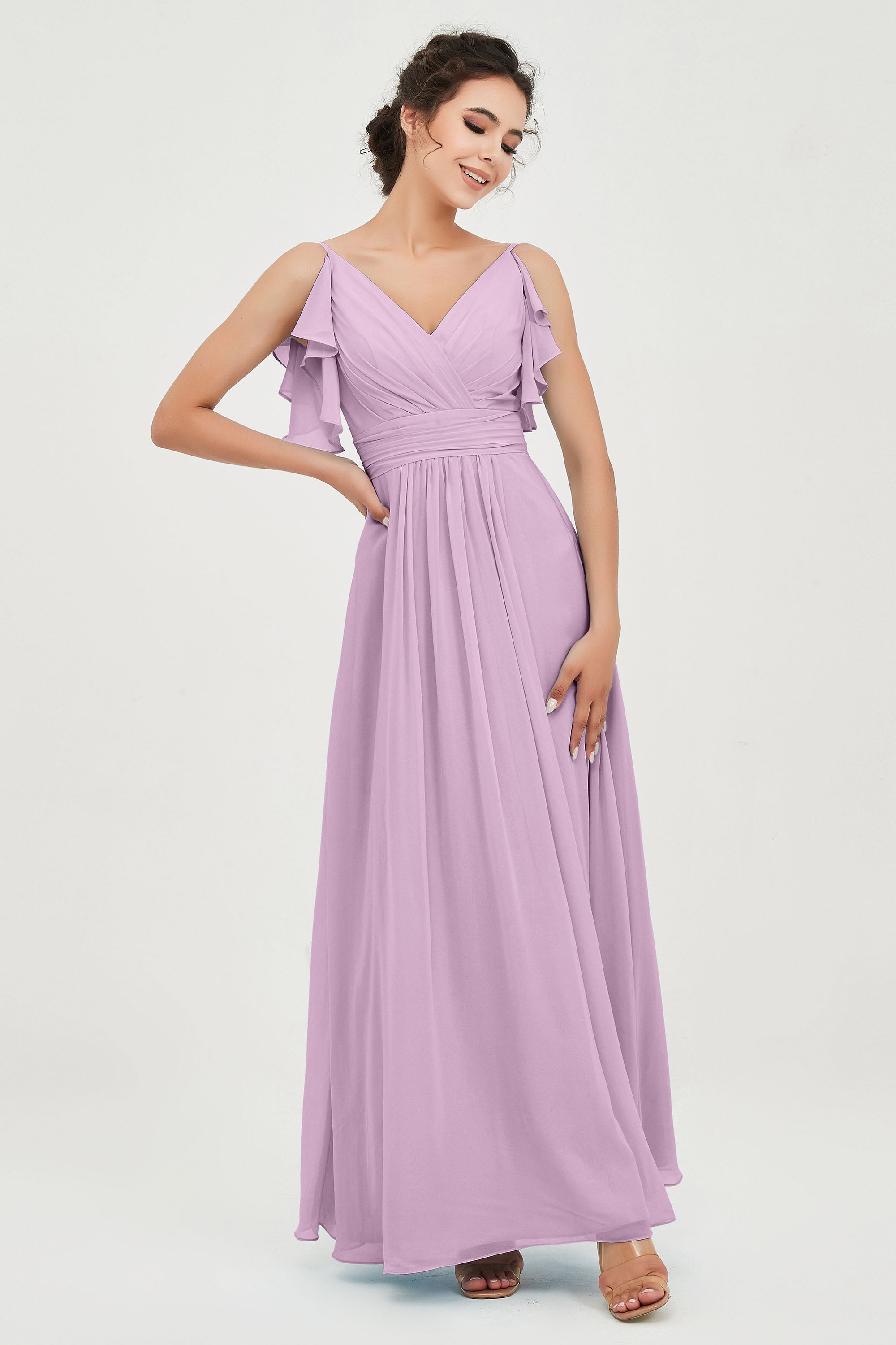 Women's Chiffon Bridesmaid Dresses Ruched Formal Evening Party Gowns Ankle Length