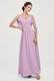 Women's Chiffon Bridesmaid Dresses Ruched Formal Evening Party Gowns Ankle Length