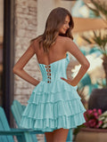 Yellow - A-Line Sweetheart Corset Ruffle Homecoming Dress With Applique