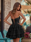 Yellow - A-Line Sweetheart Corset Ruffle Homecoming Dress With Applique